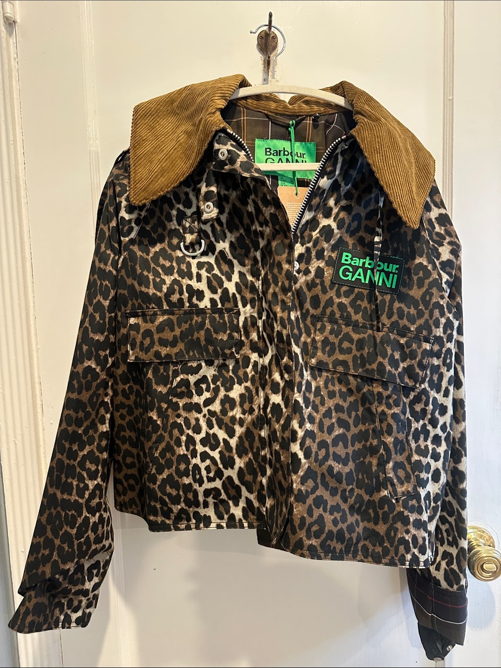 Barbour X GANNI  Leopard Print Jacket with Corduroy Collar - NWT SIZE 8